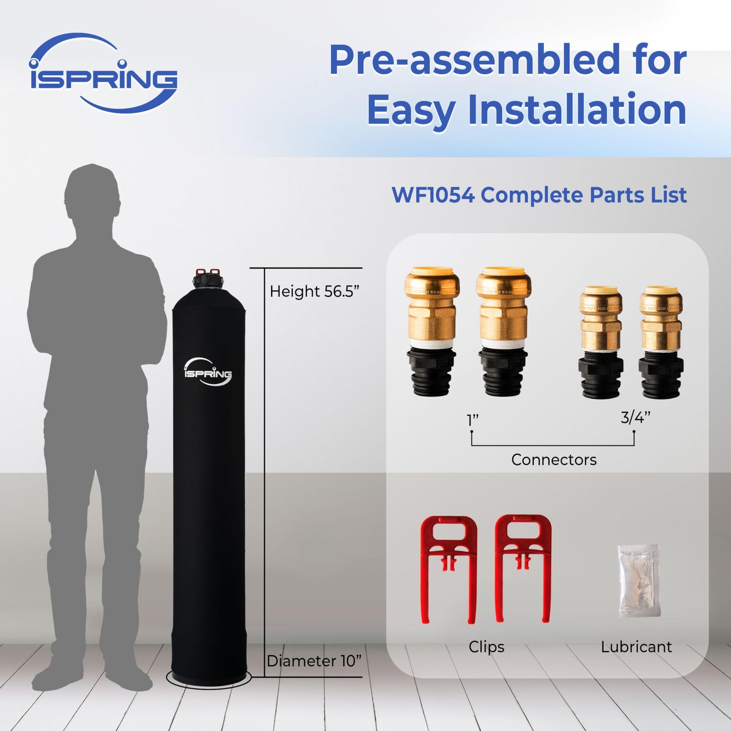 iSpring Whole House Water Filter System, Reduces Chlorine, Chloramine, Lead, Water Filter Lasts up to 5 Years, Model: WF1054
