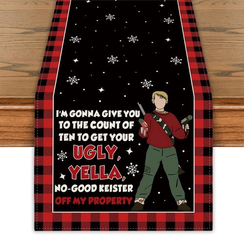 Home Alone Table Runner - Funny Christmas Kitchen Decor | Winter Holiday Party Decoration