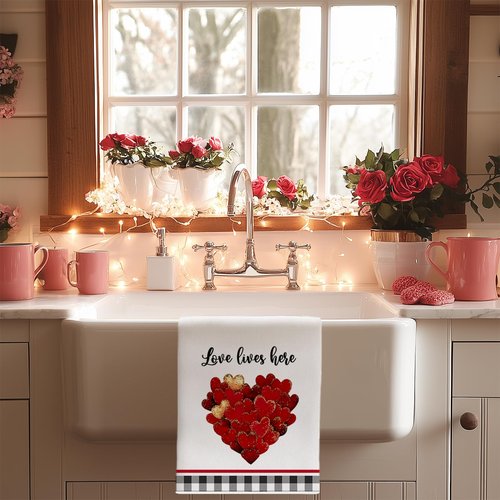 ARKENY Valentines Day Kitchen Towels Set of 2,Red Heart Love Dish Towels 18x26 Inch Drying Dishcloth,Farmhouse Home Daily Seasonal Decoration AD413