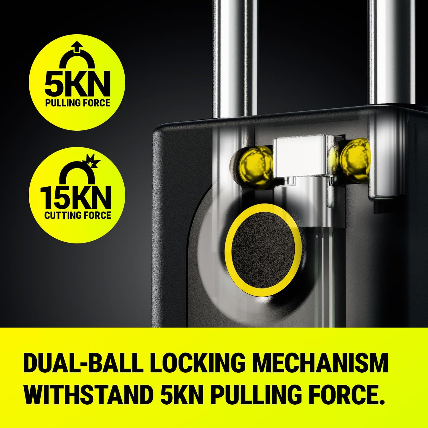Smart Fingerprint Padlock - HEXFORCE G1, Heavy Duty Dual-Ball Locking, IP67 Weatherproof, Keyless Biometric and Bluetooth Control, W56*H134MM, Long Shackle Designed for Outdoor Shed Fence Gate Garden