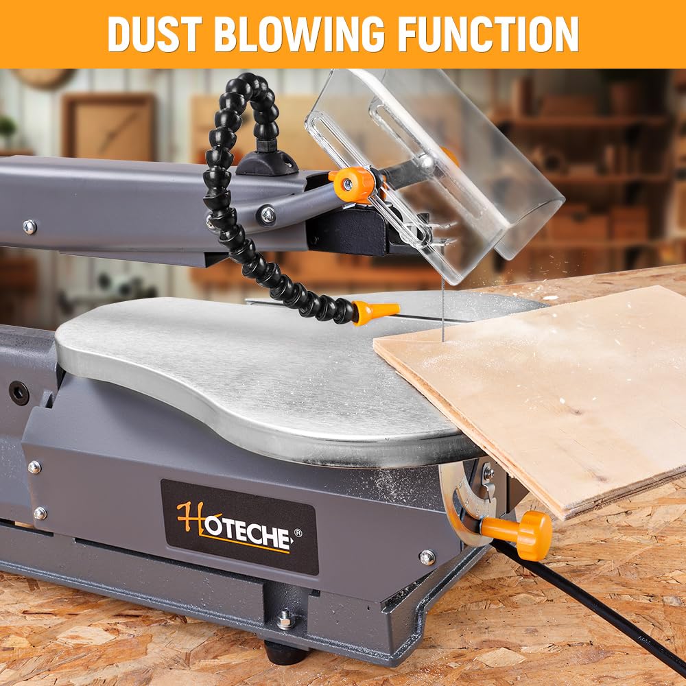 Hoteche 16-inch Power Scroll Saw for Woodworking with Large Tilting Working Table and Integrated Dust Port, Professional Woodworking Tool for Detailed Cutting, Fretwork, Crafting