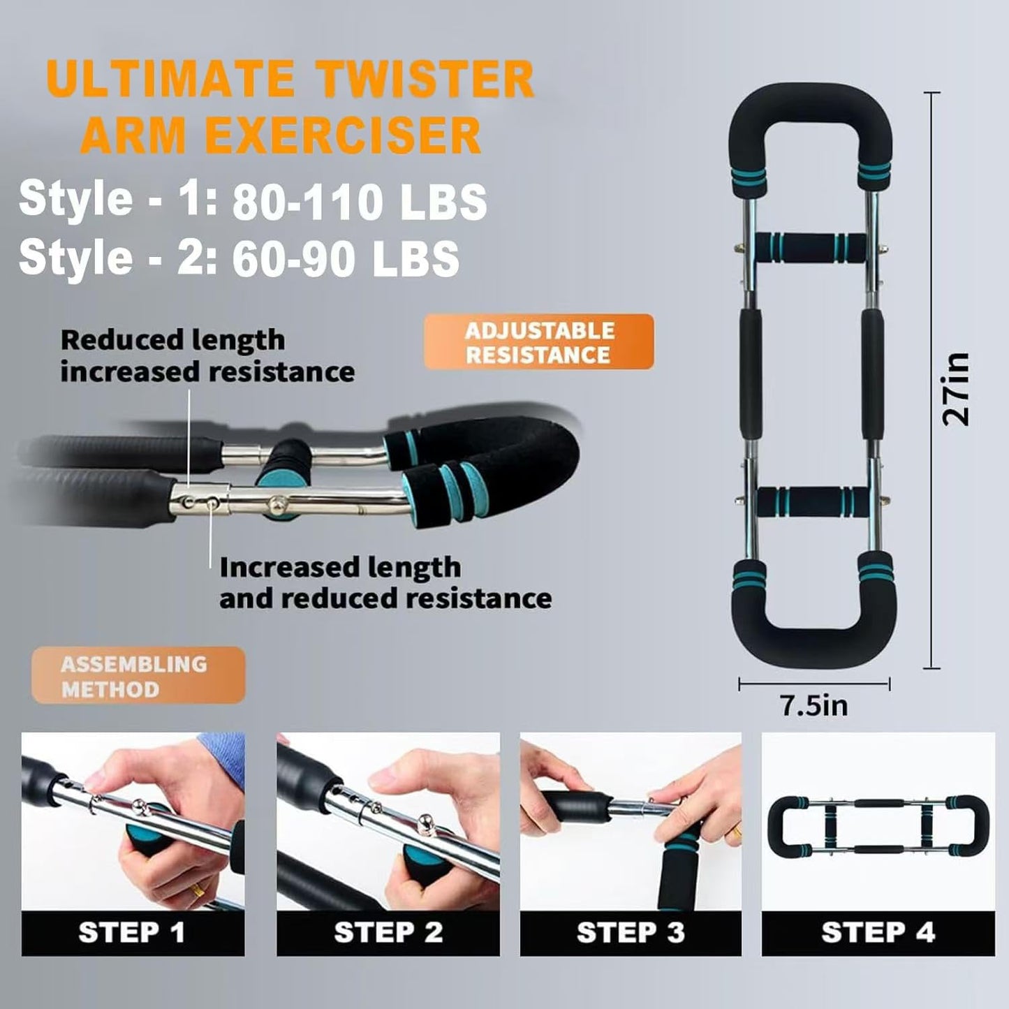 Twister Arm Trainer, Adjustable 40-100lbs Chest Workout Equipment, Chest Trainer for Men, Shoulder Muscle Training Fitness Equipment, Detachable Design Fitness Anywhere