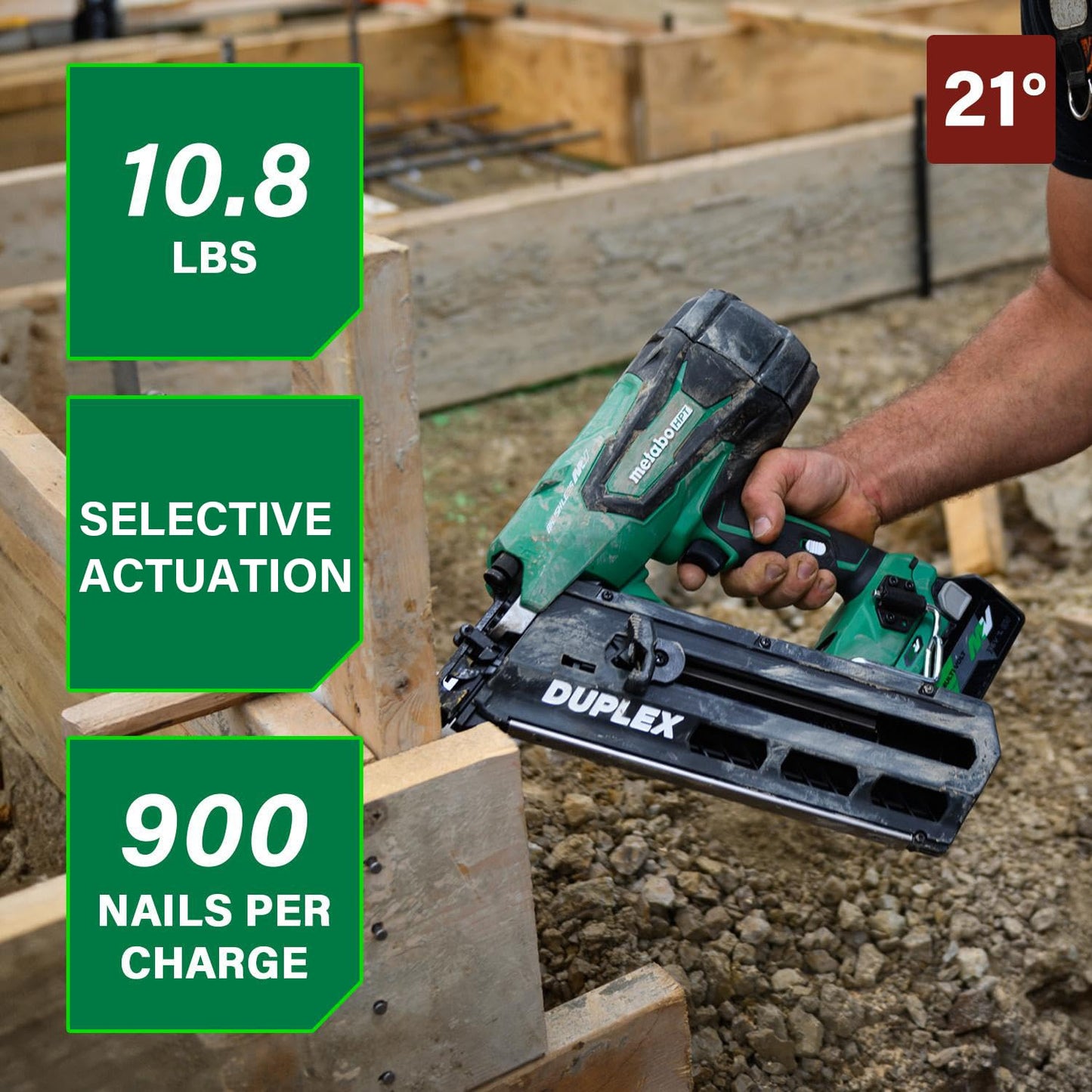 Metabo HPT 36V MultiVolt Cordless Forming Nailer, 3-1/2 Inch Duplex/Double Headed Fasteners, Power Tool with 2.5Ah Lithium Ion Battery, Drives 900 Nails per Charge, NR3675DD