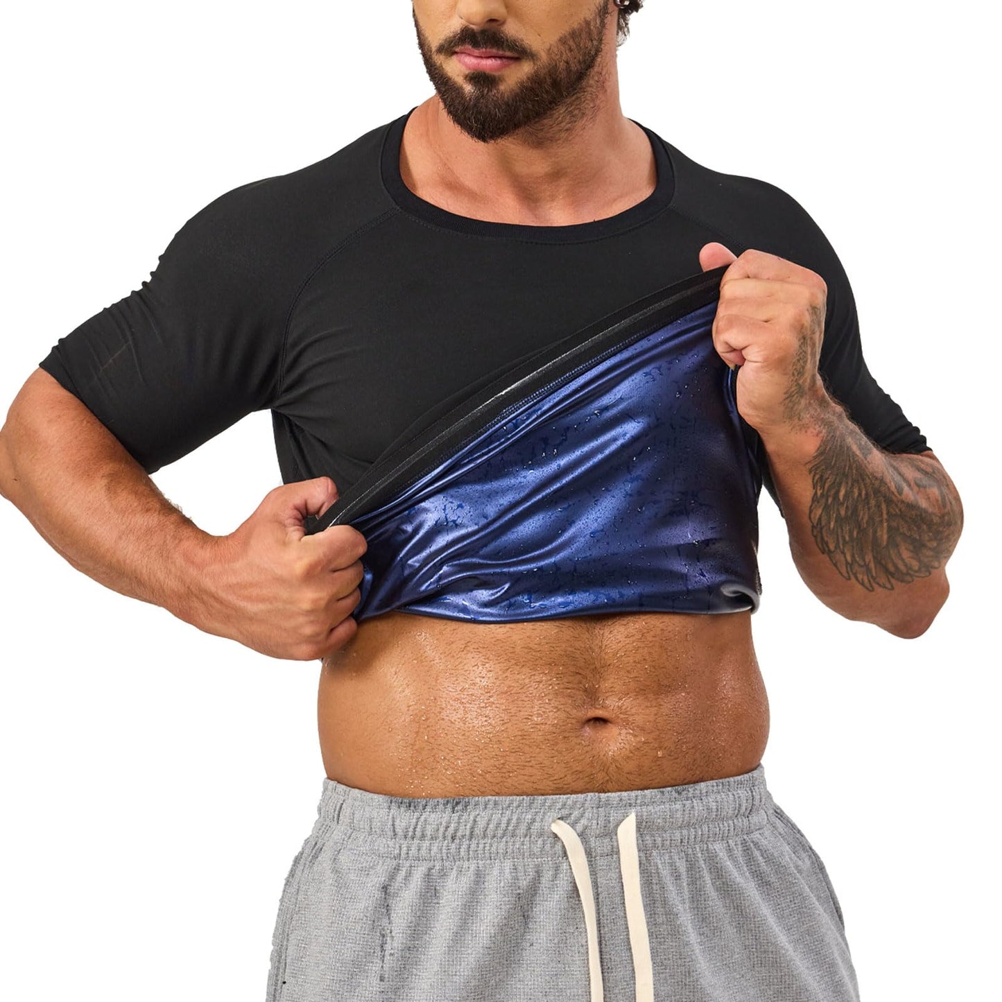 Lsnere Sauna Suit Sweat Shirt For MenHeat Trapping Compression Vest Shapewear Top Gym Exercise Slimming Body Shaper Workout Sweating Jacket XL