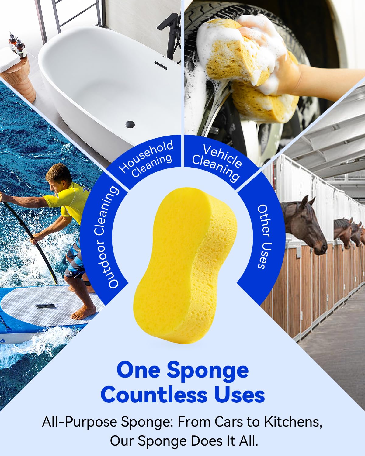 Temede 5-Pack Car Wash Sponges, 9.1" x 4.3" x 2.4" Large Sponges, Extra Thick Foam Kit for All-Purpose Cleaning, Ideal Washing Sponges for Kitchen, Bathroom, Household