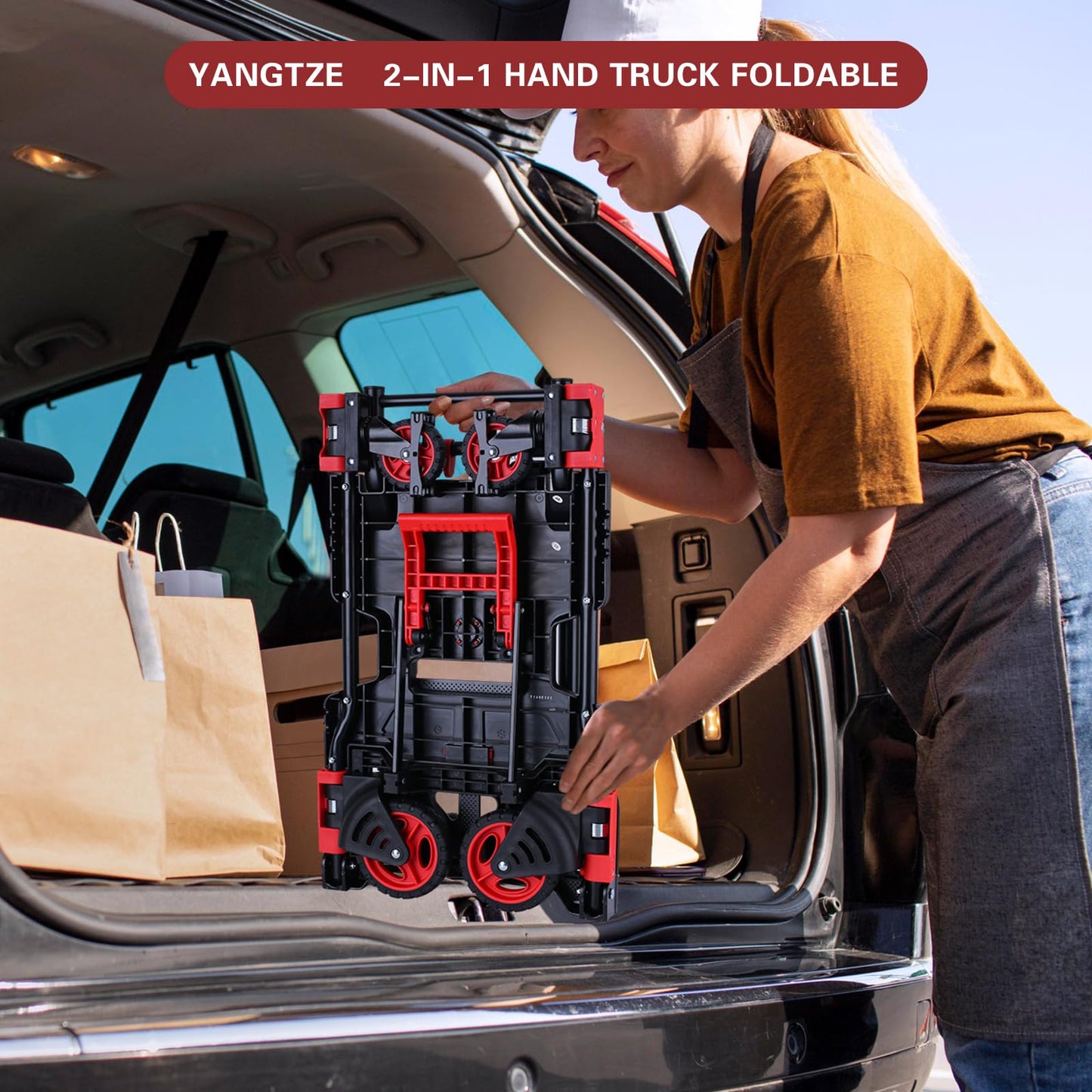 2 in 1 Folding Hand Truck Dolly with Basket,330LBS Capacity Hand Cart Foldable,Hand Truck Foldable with Retractable Handle,Folding Dolly Cart with Wheels for Moving