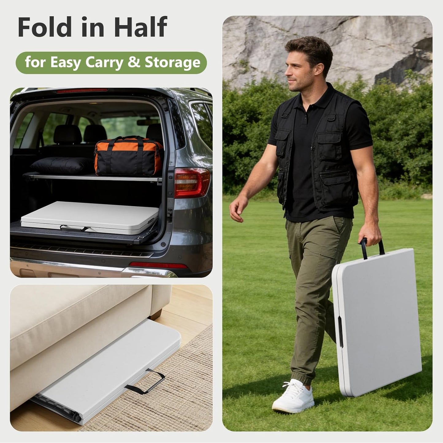 Skiennix Folding Table - 6 FT Heavy Duty Portable Plastic Table with Carrying Handle | 2 Pack for Indoor & Outdoor Events
