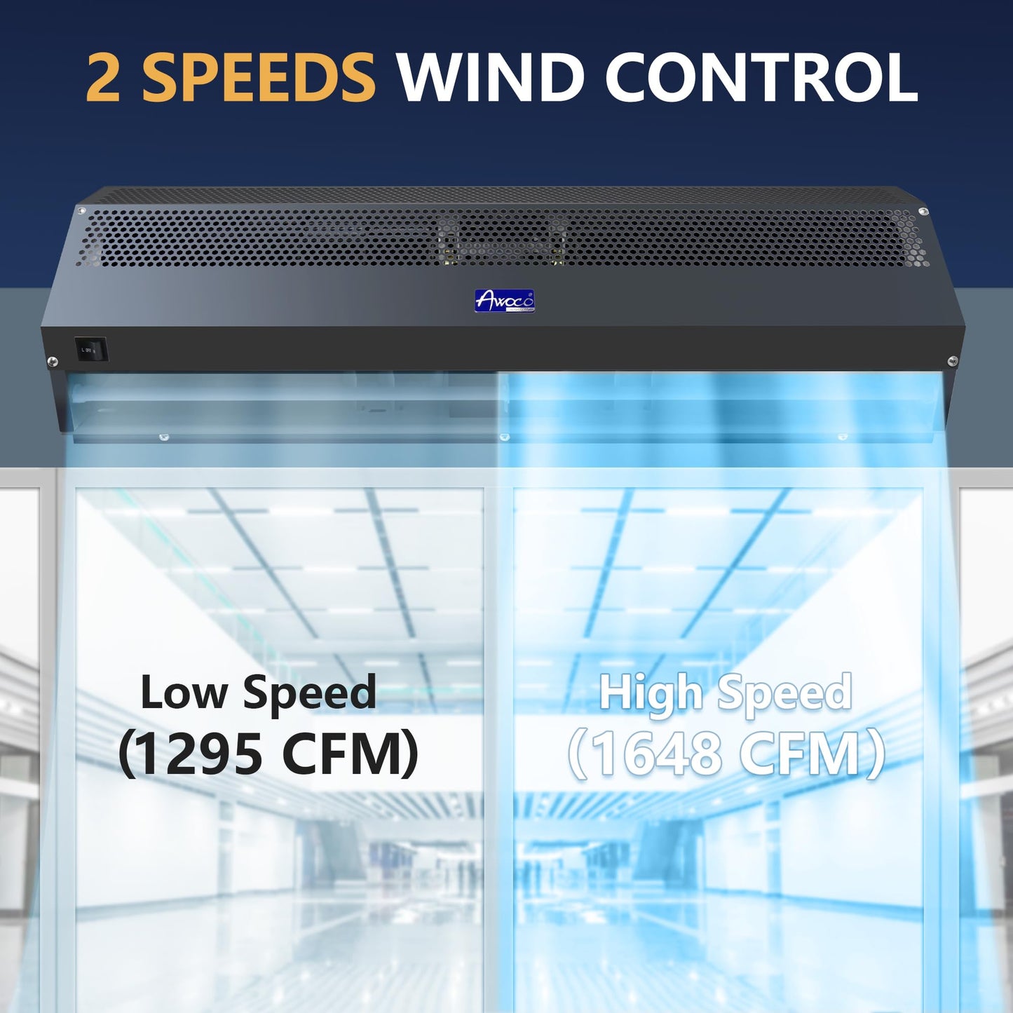 Awoco 48” Black Super Power 2 Speeds 1650 CFM Commercial Indoor Air Curtain, UL Certified, 120V Unheated with an Easy-Install Magnetic Switch