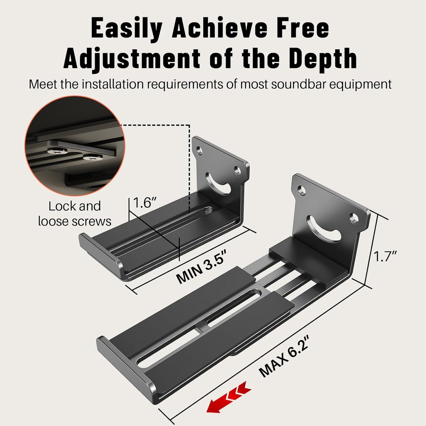 BYMECOST 3.3"-6.1", 40 lbs, Universal Soundbar Wall Mount Bracket, Metal Soundbar Shelf Compatible with Depth from