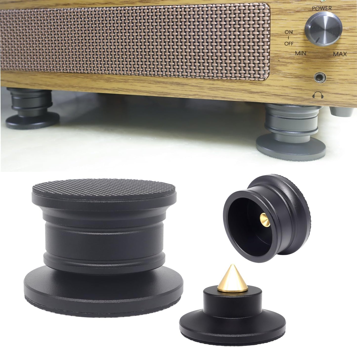 Evaty 4 Pcs Audiophile Speaker Isolation Spikes for Turntable Amp CD DAC Recorder.Speaker Resonance Reducer