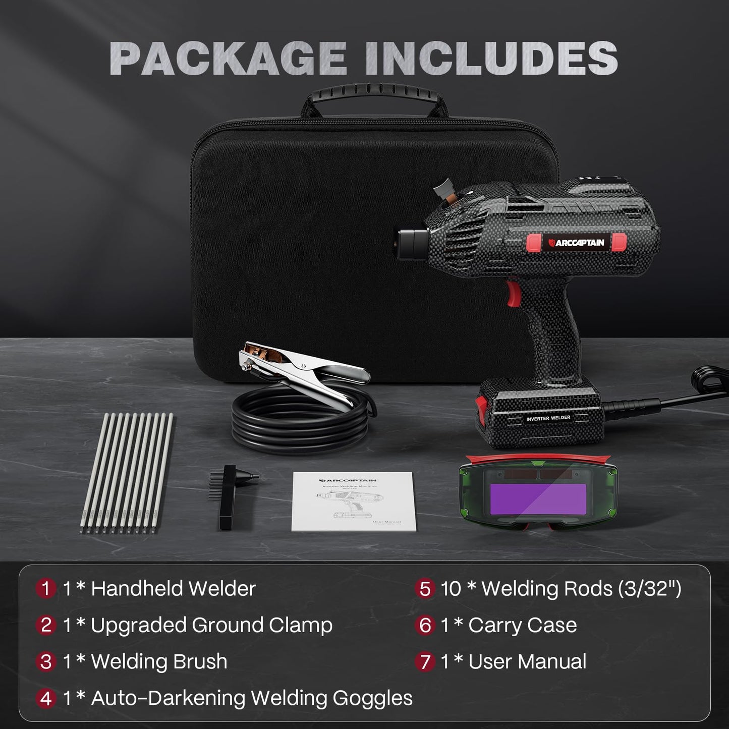 ARCCAPTAIN Stylish Handheld Welder, 110V Portable Welding Machine with IGBT Inverter, 120A Stick Welder with Auto Darkening Goggles and Upgraded Ground Clamp, Fits for 3/32"-1/8" Welding Rods