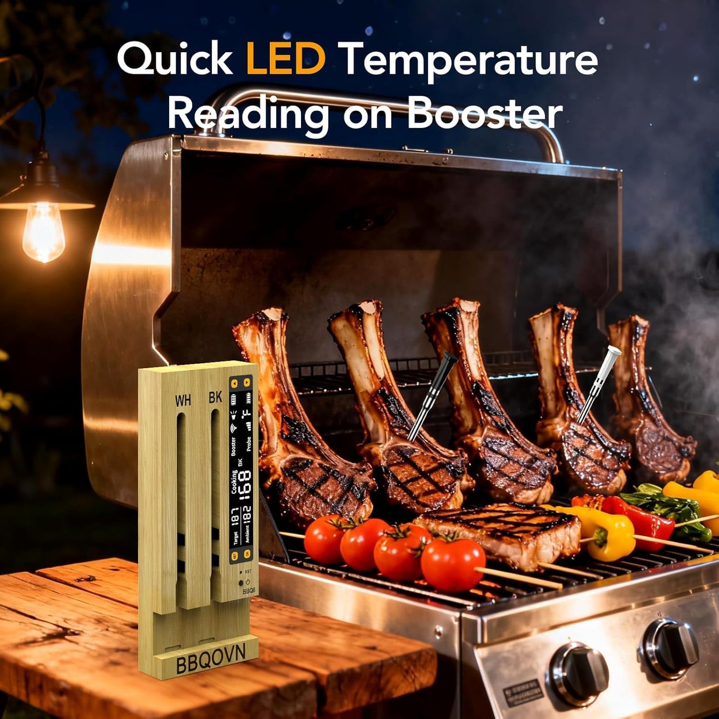 BBQOVN Wireless Meat Thermometer - Unlimited Range with 7 NIST Certified Sensors | Dual Probe Smart App for BBQ, Grill & Oven