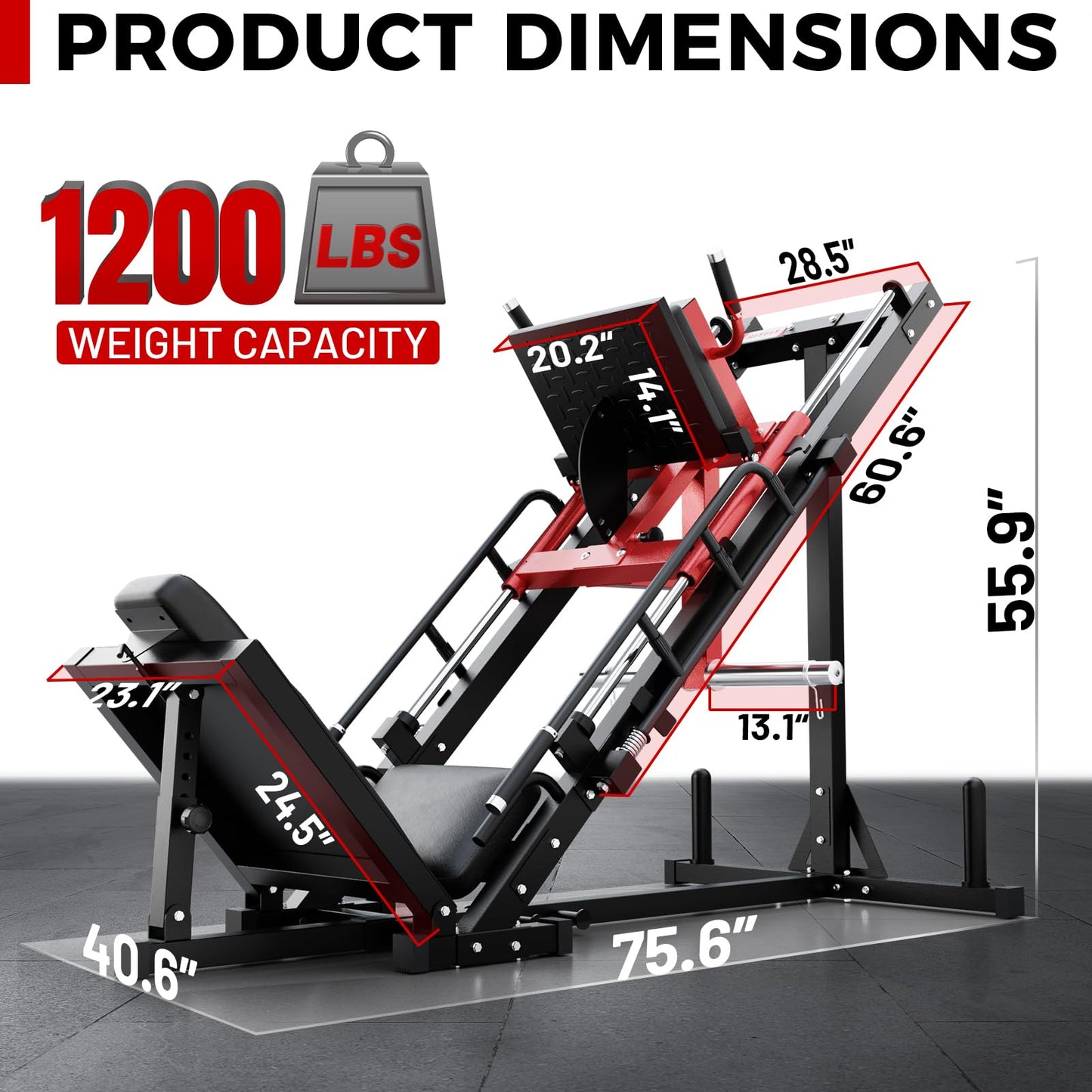 RitFit Leg Press Hack Squat Machine, Professional Adjustable Leg Press Machine for Home Gym with Linear Bearing, Full Lower Body Workout with Weight Storage (Red)