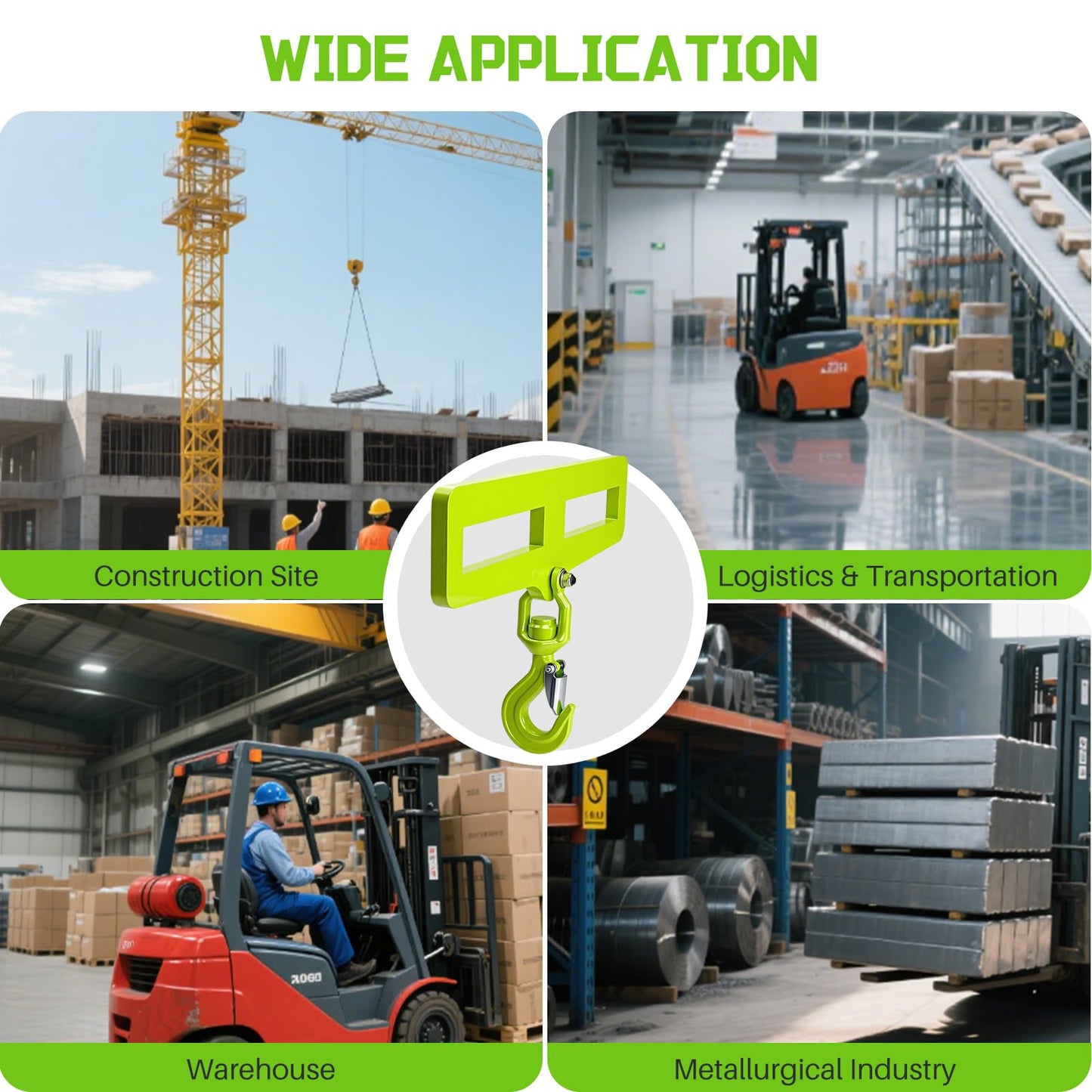 CHENNTAI Portable Forklift Crane Attachment, Heavy Duty Dual Forklift 360° Swivel Hook for Transport, Construction and Warehouse Lifting