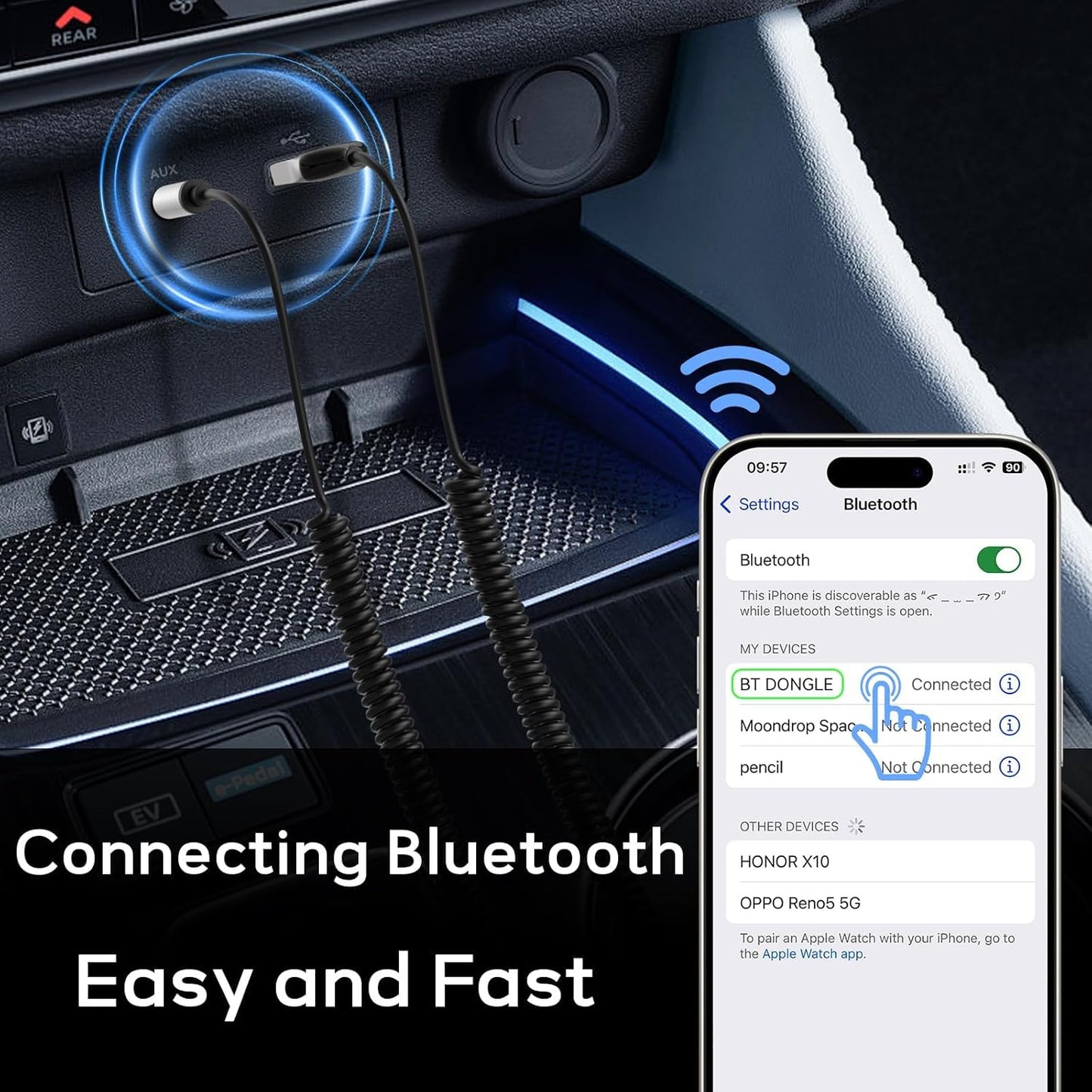 Meliya 5.3 2.0 3.5mm Aux to Bluetooth Adapter for Car, USB to Bluetooth Receiver Jack Kit with Built-in Microphone Aux