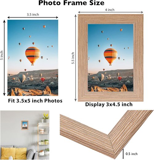 JCJMY 3.5x5 Rustic Brown Picture Frame - Shatter Resistant Plexiglass for Wall or Tabletop Display