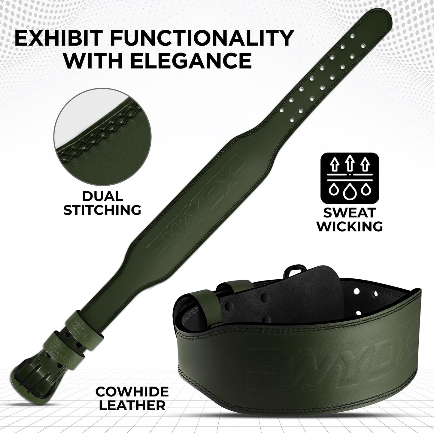 WYOX Weight Lifting Belt for Gym Fitness – Cowhide Leather, 4” Padded Lumbar Back Support lifting Belt, 8 Adjustable Holes, Ideal for Powerlifting, Bodybuilding, Deadlift, Squat & Strength Training