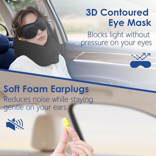 Jiaao Travel Pillow - Memory Foam Neck Support with Eye Mask & Earplugs | Ideal for Airplanes & Road Trips