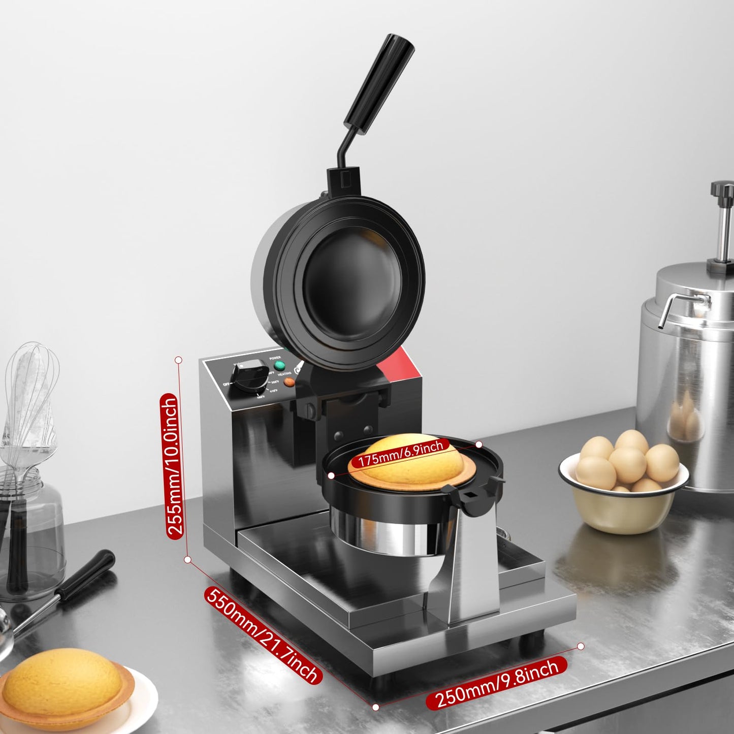 CROSSON Ice Cream UFO Burger Maker, Commercial Electric Burger Waffle Maker Sandwich Machine Rotating 180°Non-Stick Plate Machine/Adjustable Temperature and Timer for Restaurant Bakeries 120V/1300W