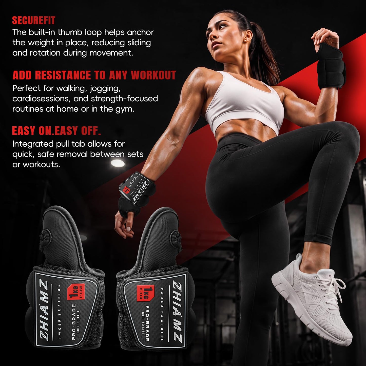 ZHIAMZ Wrist Weights with Thumb Loops Lock for Men Women, Ankle Weights Weighted Gloves for Running Strength Training Walking Exercises(Available in 2.2lb*2 or 4.4lb*2) (Black, 2.2lbs x 2)