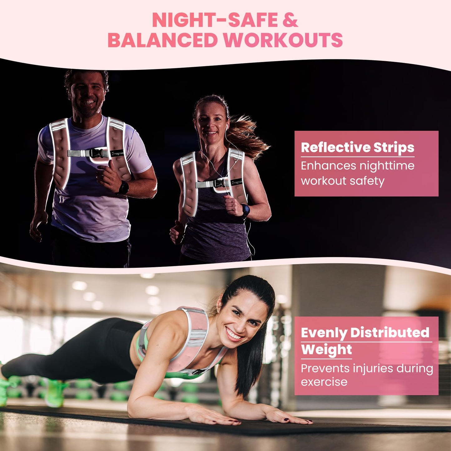 Fragraim Weighted Vest for Women Men - 10lb Weight Vest with Reflective Stripe, Detachable Phone Pouch, Ideal for Walking, Strength Training, Running, Workout, Cardio and Weight Loss - Pink