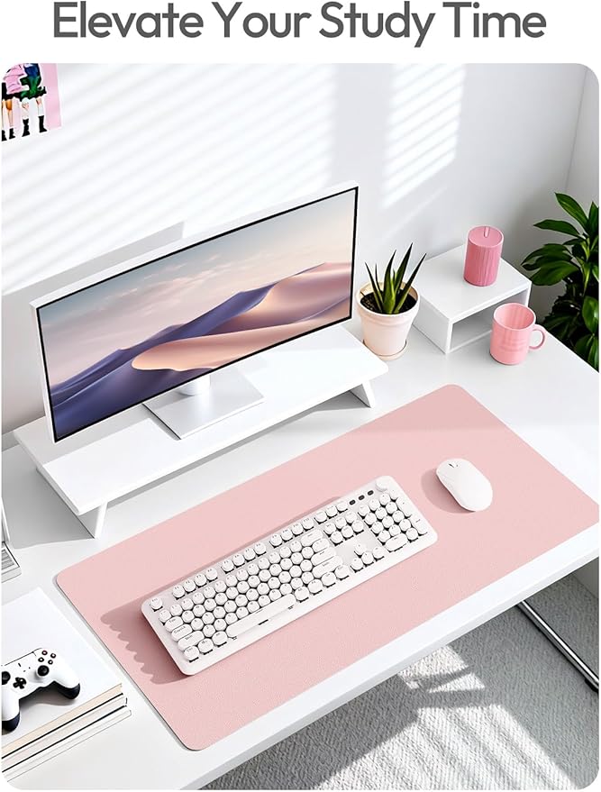 YSAGi Leather Desk Pad Protector, Office Desk Mat, Large Mouse Pad, Non-Slip PU Leather Desk Blotter, Laptop Desk Pad, Waterproof Desk Writing Pad for Office and Home (Light Pink,55" x 17.2")