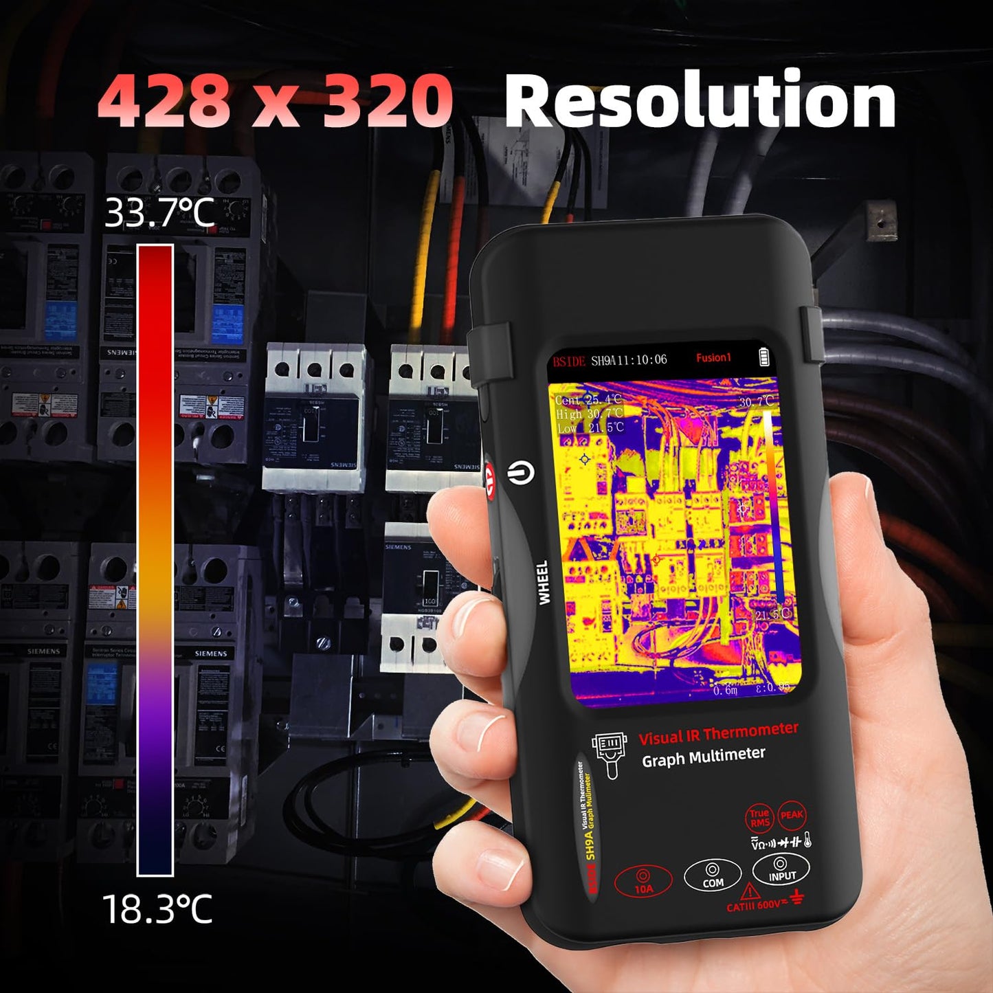 BSIDE SH9A Thermal Imager Multimeter with Macro Lens 428×320 IR Resolution, 20000 Words Multimeter with 3.98'' Touchscreen 25Hz Infrared Thermal Camera 15 Thermal Palettes Dual-Light Fusion IR Camera