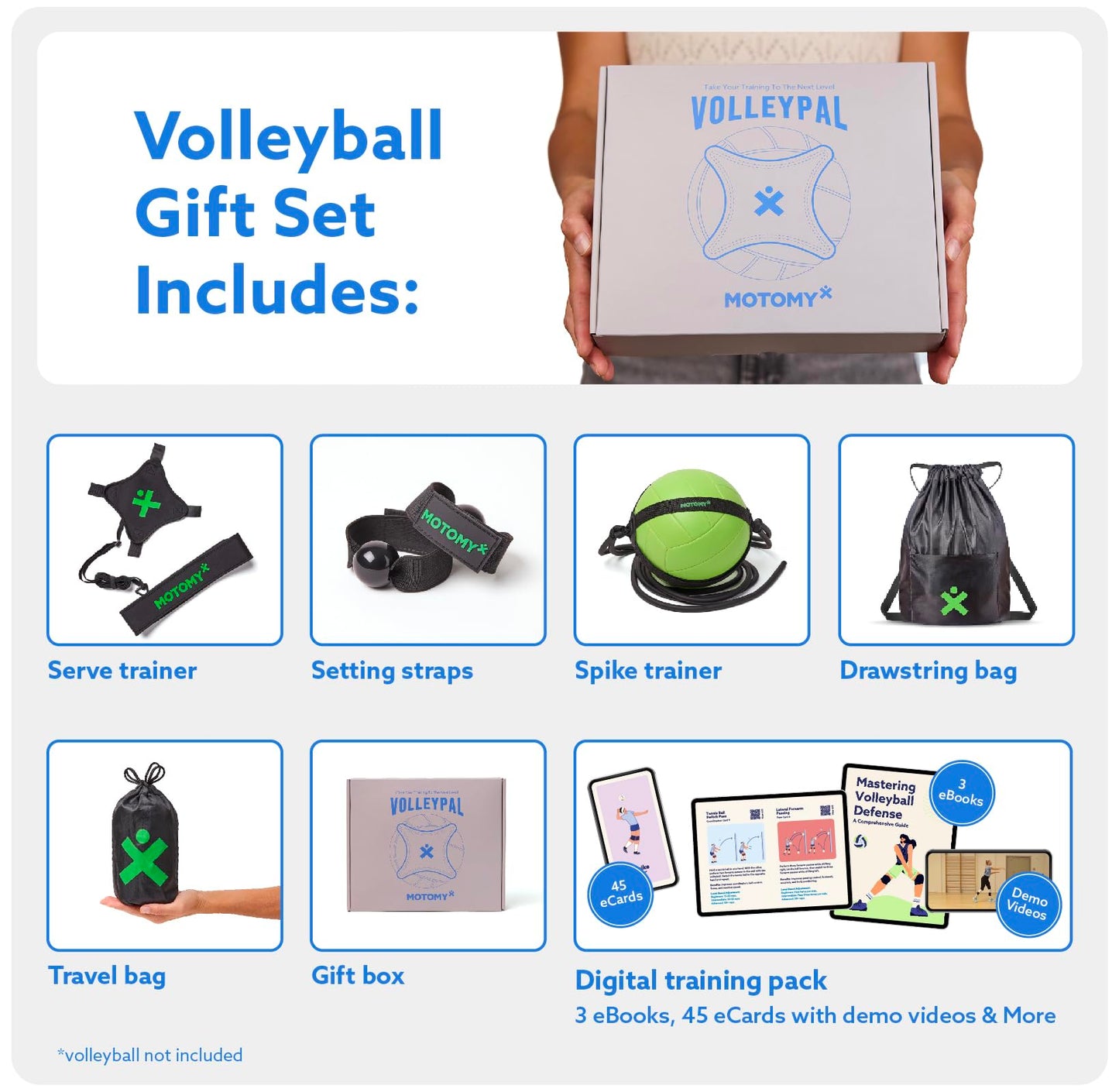 MOTOMY™ Volleyball Training Equipment Aid ‘VolleyPal’ – Solo Rebounder Trainer for Serve, Spike, Set & Pass; Indoor and Outdoor Volleyball Practice Equipment Gear, Volleyball Gifts for Teen Girls