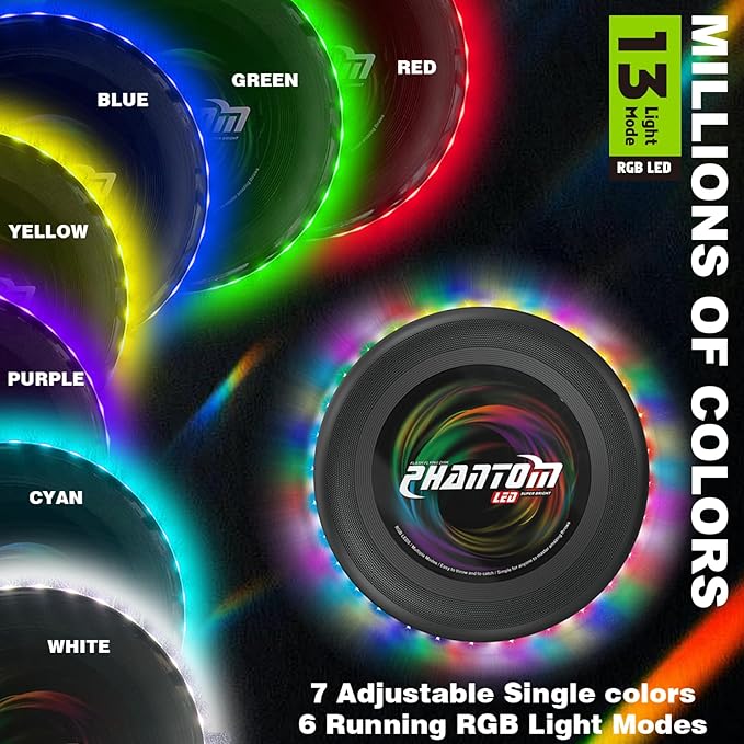 Flying Disc with Million LED Colors, Total 41 LEDs Powered, 35 Brilliant LED at Edge 13 Lighting Modes Waterproof Flying Ring, Camping for Kids Teens Adults, for Kids, Perfect Ages 6+