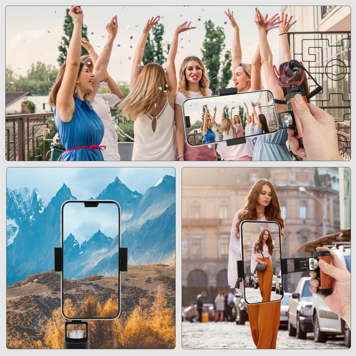 Amykite 1/4 Foldable Smartphone Grip Mount with Wrist Strap, Compatible with Standard Screw Selfie Stick for Tripod