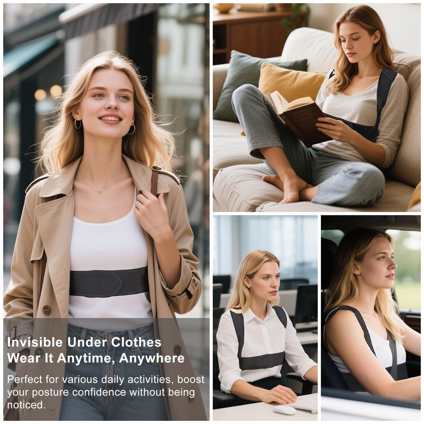 Posture Corrector for Women, Adjustable Upper Back Brace with Enhanced Support, Invisible Under Clothes, Breathable Back Straightener for Neck, Back Pain Relief, Correct Hunchback, Slouching (Small)