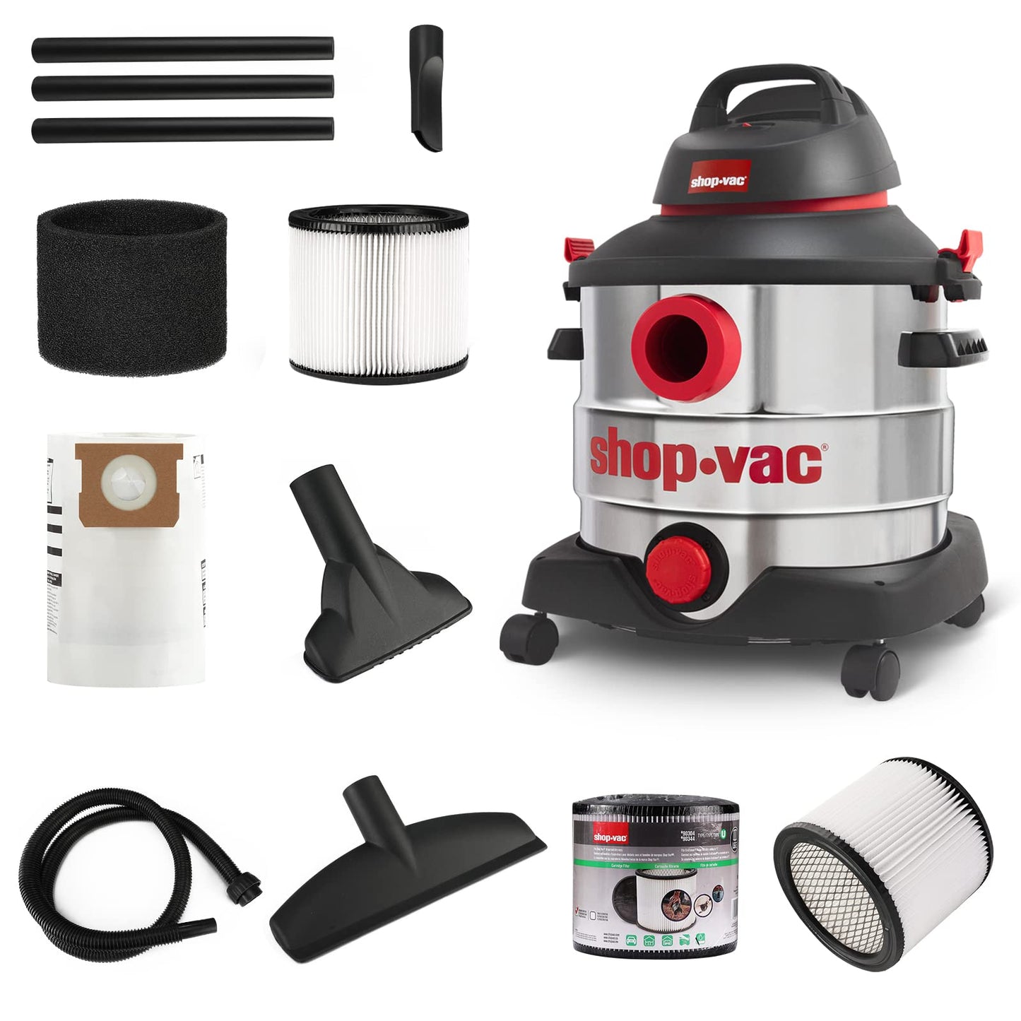 Shop-Vac 5989400 8 Gallon 6.0 Peak HP Wet/Dry Vacuum + 90304 Replacement Cartridge Filter