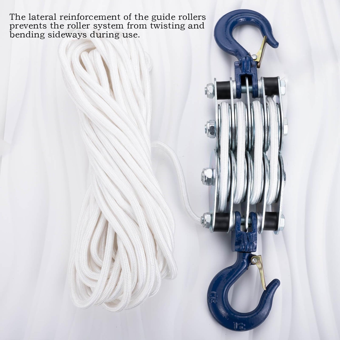 SHINICO 1Ton Four Cable Pulley Block, Heavy Duty Pulley System, Lifting Block Hoist with Hook and 65ft/20m Nylon Rope 0.39"/10mm