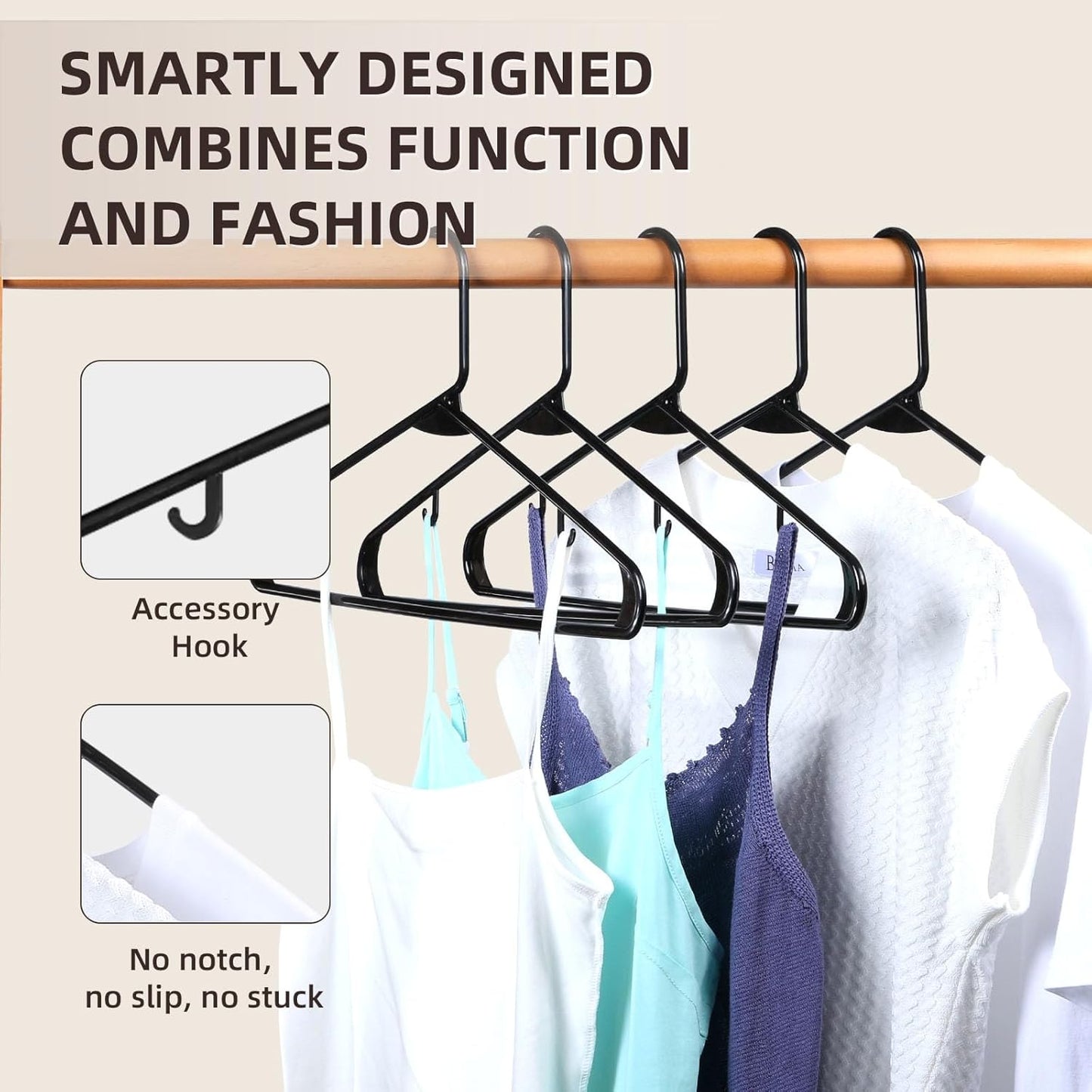 Plastic Hangers | Sturdy Space-Saving Design with Built-in Hooks - 20 Pack for Closet Organization