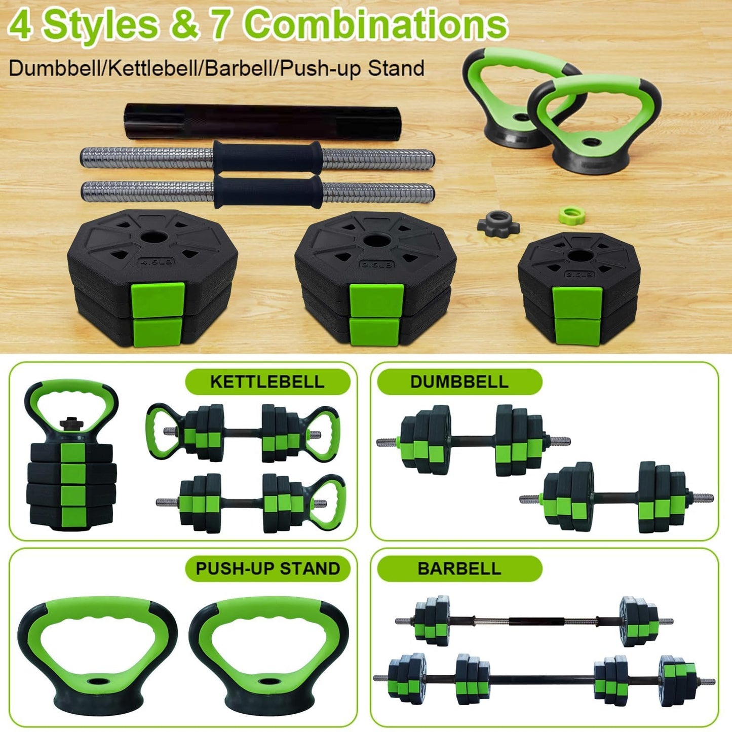 44 Lb Adjustable Dumbbell Weight Set, Free Weights Dumbbells Set for Home Gym,Iron Handle Grip,Octagon