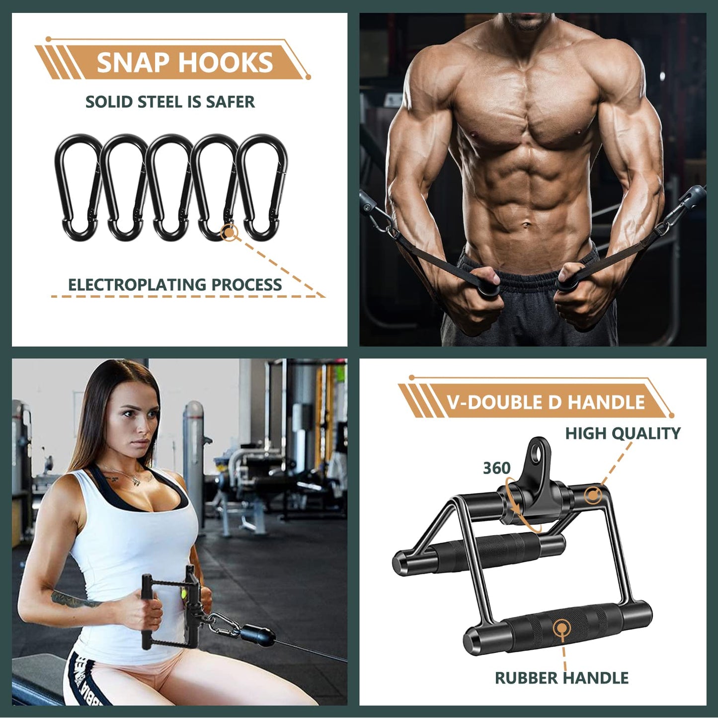 WNOEY Cable Attachments for Gym, Cable Machine Attachment Set, LAT Pulldown Attachments, Cable Machine Accessories, Tricep Pull Down Attachment, Home Gym Accessories (11 Pcs Set)