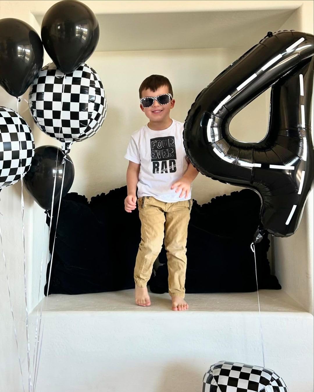 Race Car 8 Balloon - 40 Inch Number Balloon for 8th Birthday | Black Racing Party Decorations
