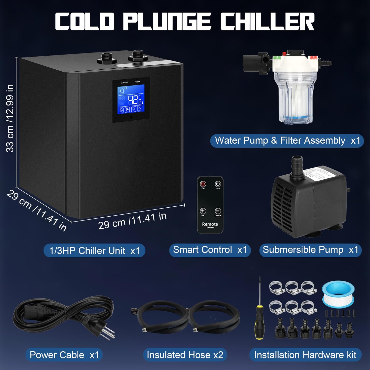Ice Bath Water Chiller for Cold Plunge Tubs, 1/3 HP Cold Plunge Chiller with External Filter & Pump, Insulation Pipe, Ideal for Home and Professional Use 110V