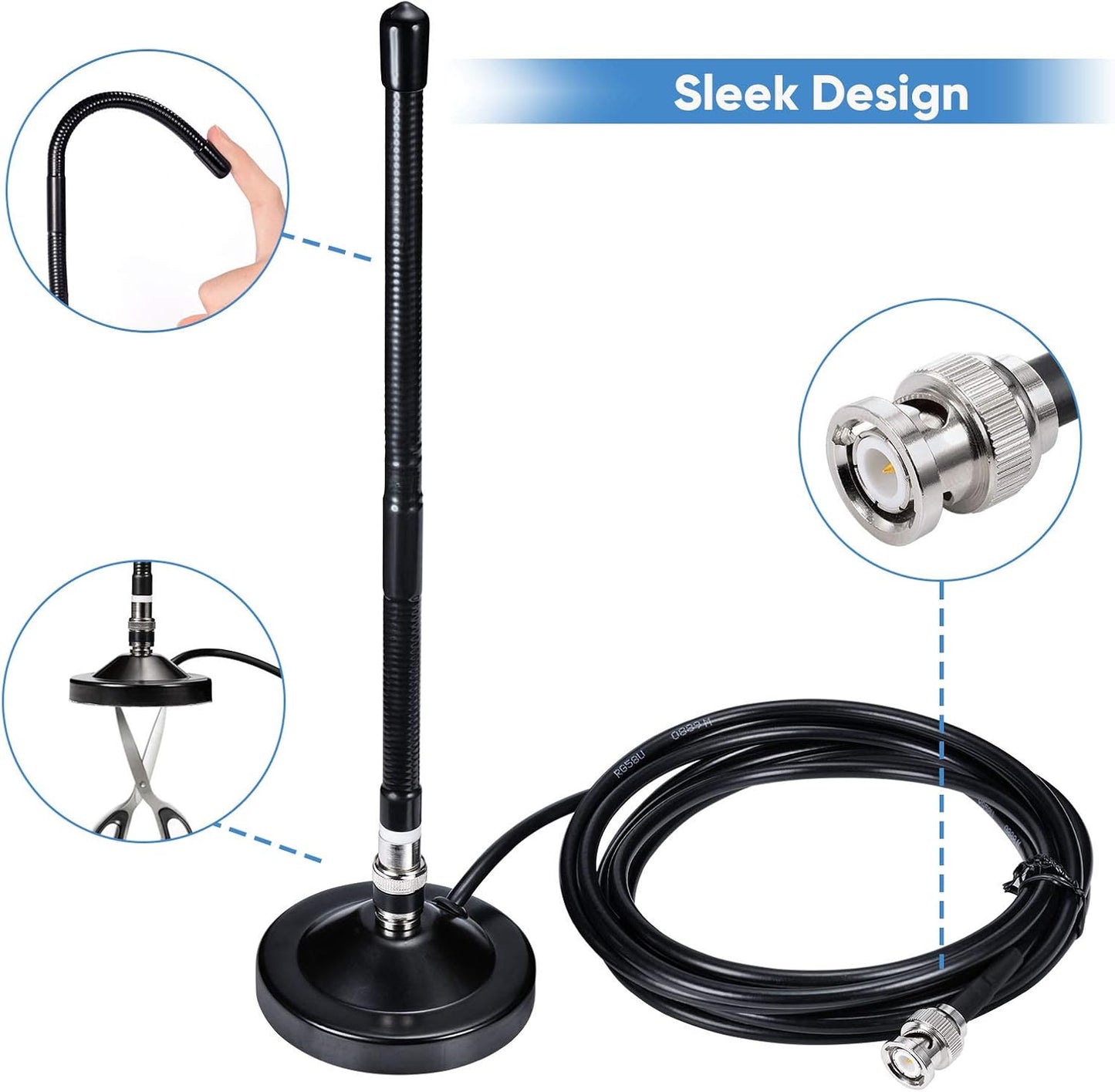 BINGFU 27MHz PL259 Magnetic Base CB Antenna with BNC & Male Connector for Cobra Midland Uniden Maxon President Handheld