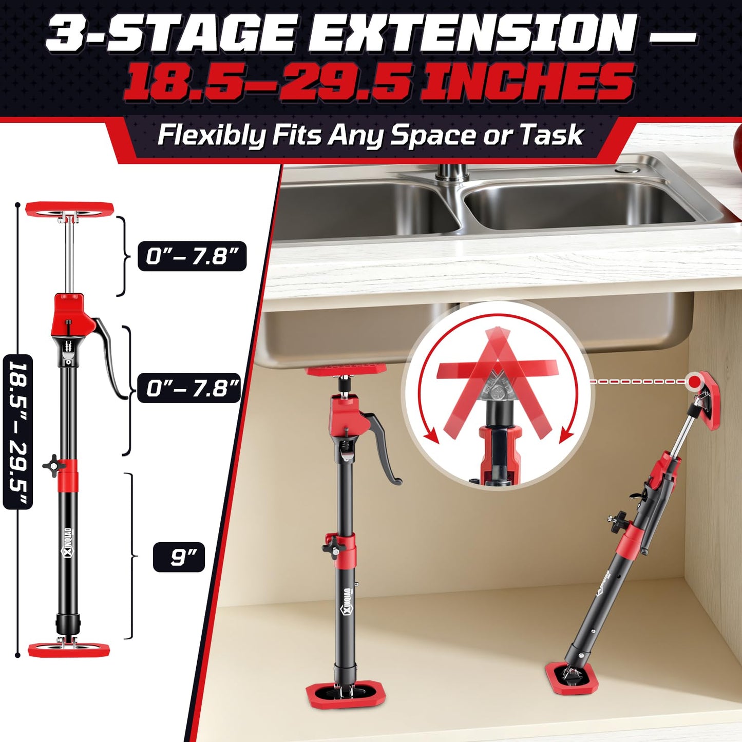 XINQIAO Cabinet Jacks for Installing Cabinets, Heavy Duty Third Hand Tools Adjustable Support Pole from 18.5 in to 29.5 in, 4 PCS