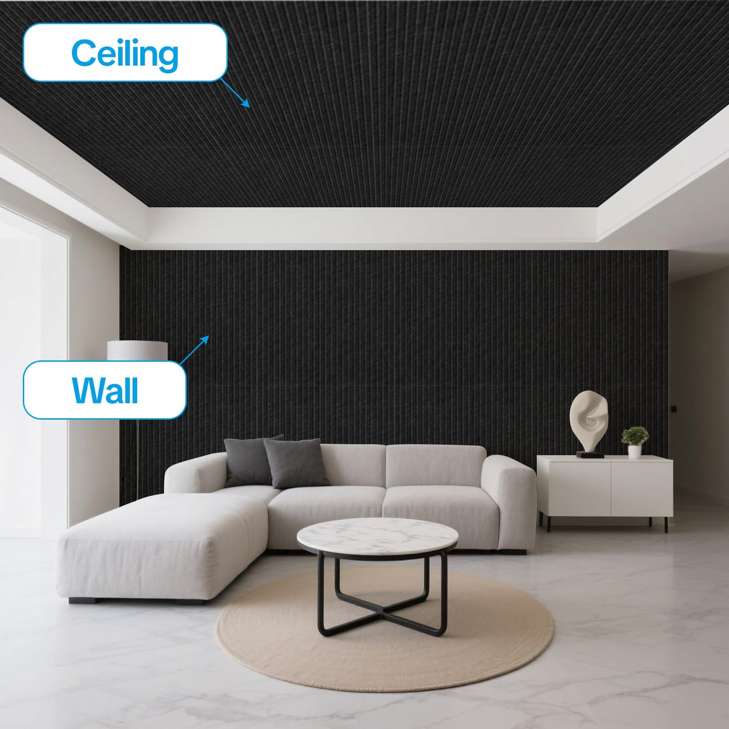 Tao.Space Acoustic 6 Pack Soundproof wall Equidistant cutting Panels, 47.2” x 23.6” x 0.4” Self-Adhesive Noise Reduction Wall Panels for Office, Home Theater, Recording Studio,Black