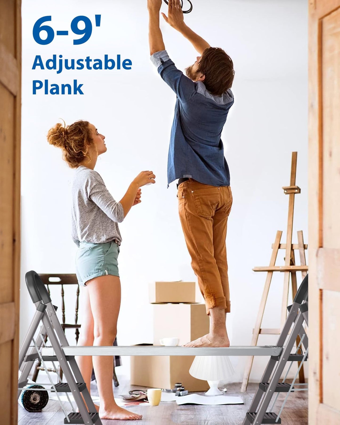 6-9 ft Telescoping Aluminum Work Plank, Adjustable Scaffold Platform with Skid-Proof Surface, 440 lbs Load Capacity, Ladder Accessory