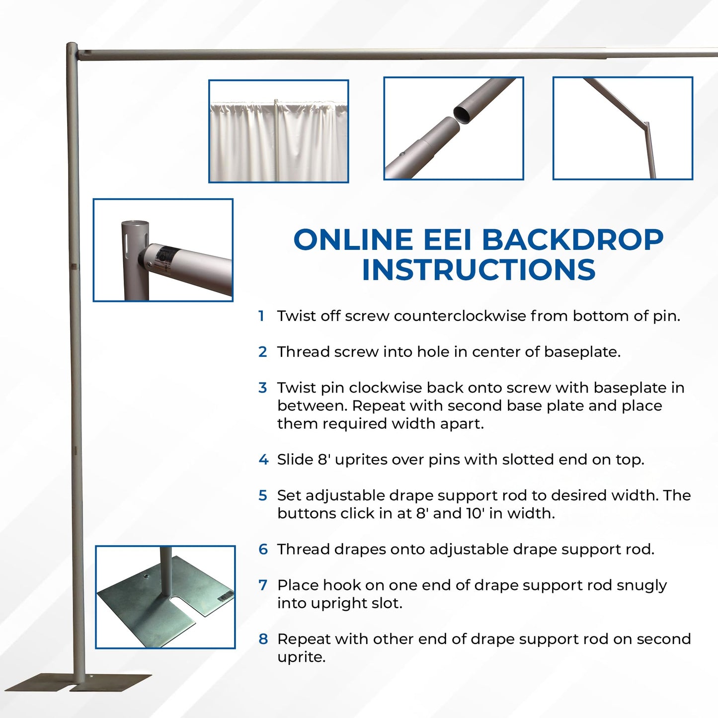 OnlineEEI 8 Foot Tall Fixed Height Portable Pipe and Drape Backdrop Kit 8ft x 10ft (No Drapes)