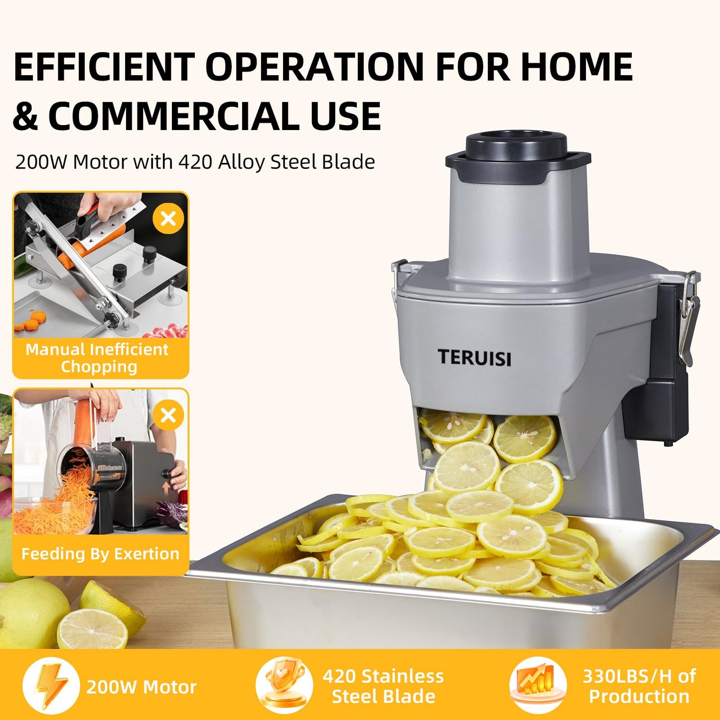 TERUISI 4-In-1 Electric Vegetable Chopper, 200W Vegetable Slicer Food Processor, Veggie Food Cutter With Slicing Shredding Dicing And Striping Function For Commercial Home Use