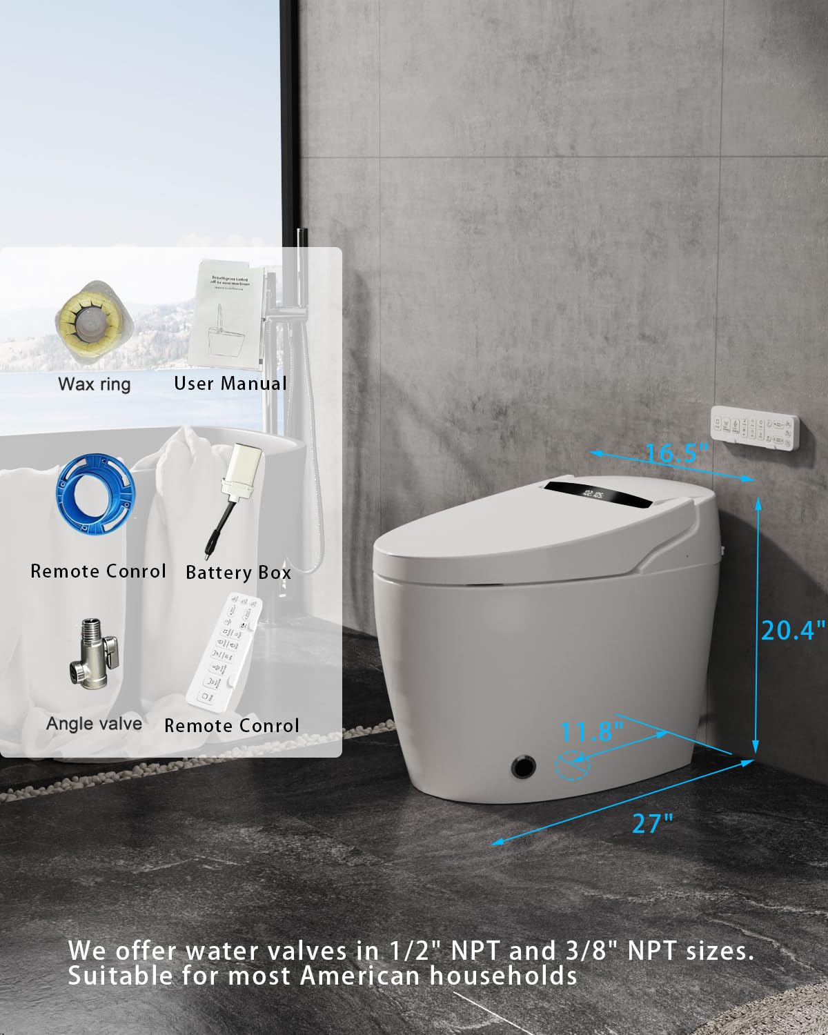TOTTE Smart Toilet with Bidet Built-in, Auto Open/Close Lid, One Piece Elongated Toilet with Instant Warm Water & Warm Air Dryer, Self-Cleaning Technology, Night Light, Tankless Toilet, ECO Mode