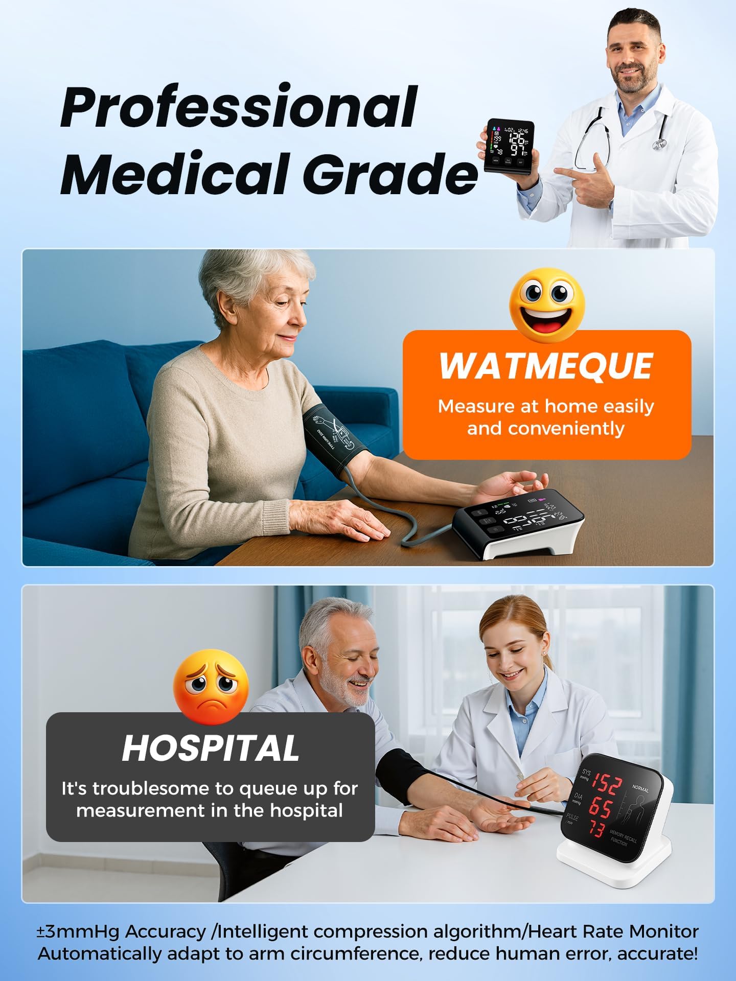 WAMELPRI FDA-Cleared Blood Pressure Monitor, FSA&HSA Eligible Home & Travel BP Machine, Adjustable Wide-Range Cuff for Seniors & Pregnancy, Stores Previous Readings, Accurate Daily Health Tracking