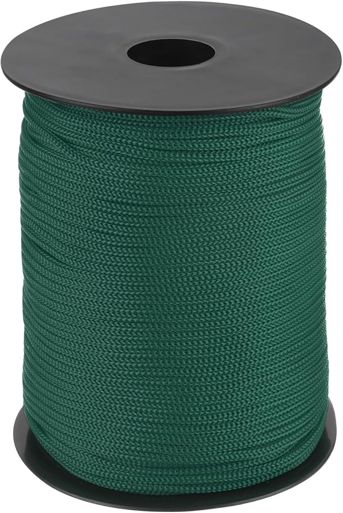 MECCANIXITY 1/8 Inch Polypropylene Rope Braided Ropes, 328ft Nylon Rope Hollow Utility Cord for Clothesline, Camping, Hiking, Outdoor, Ink Green