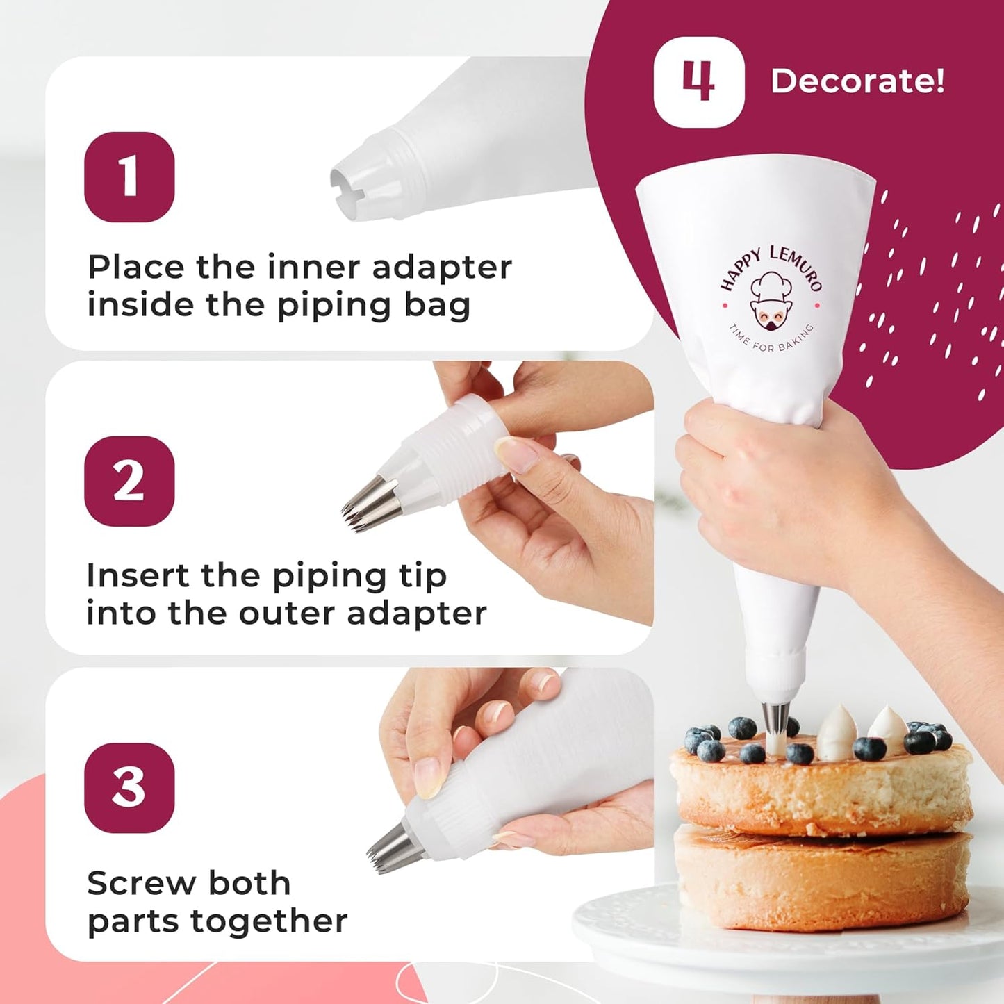Skiennix Premium Reusable Piping Bags Set - 16" Cotton Pastry Bag with 8 Large Icing Tips | Dishwasher Safe