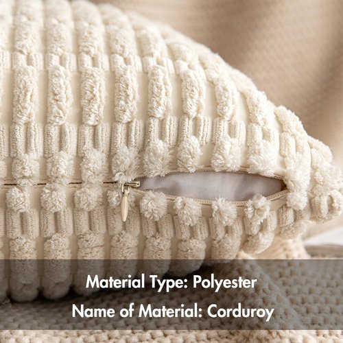 MIULEE Corduroy Throw Pillow Covers - Soft Boho Striped Design | 18x18 Inch Cream White for Modern Home Decor