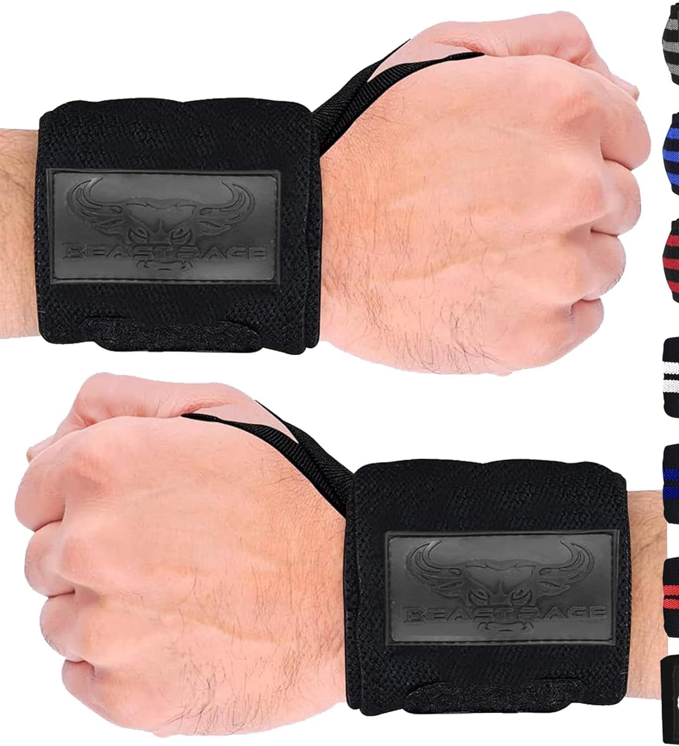 BEAST RAGE® Wrist Wraps for Weightlifting Adjustable Lifting Straps & Wrist Straps with Thumb Loop for Enhanced Gym Support, Wrist Support for Powerlifting, Bodybuilding, Strength Training and Gym workout (Black BR)
